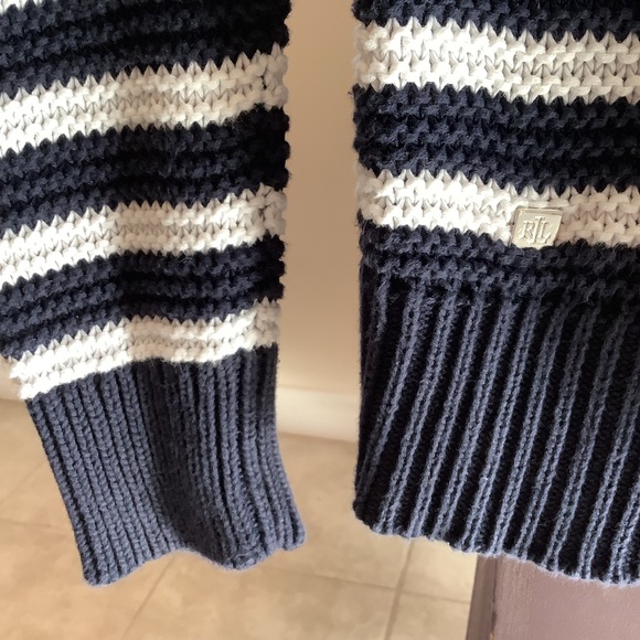 Lauren Ralph Lauren Navy & White Striped Fine Ribbed 100% Cotton Sweater Size S - Picture 6 of 13